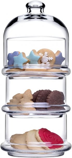 Pasabahce 96815  Patisserie Basic Set 3 stapelbare Behälter mit Kuppel, Glas, transparent,,12x26 cm