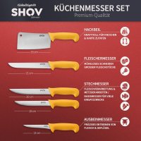 Shov Küchenmesser Set – Premiumqualität | Profi Küchenmesser | Kochmesser Set | Fleischmesser | Ausbeinmesser | Scharf & Robust | Für Profis & Hobbyköche (5, mit Beil)