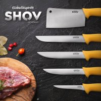 Shov Küchenmesser Set – Premiumqualität | Profi Küchenmesser | Kochmesser Set | Fleischmesser | Ausbeinmesser | Scharf & Robust | Für Profis & Hobbyköche (5, mit Beil)