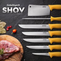 Shov Küchenmesser Set – Premiumqualität | Profi Küchenmesser | Kochmesser Set | Fleischmesser | Ausbeinmesser | Scharf & Robust | Für Profis & Hobbyköche (7, mit Beil und Schleifstab)