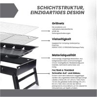 IMEX Tragbarer BBQ Grill 44x29x23 cm | Kompakt & Leicht (1,5 kg) | Hochwertiger Stahl & Edelstahl-Grillgitter | Klappbar & Ideal für Camping, Balkon & Garten