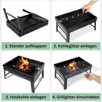 IMEX Tragbarer BBQ Grill 44x29x23 cm | Kompakt & Leicht (1,5 kg) | Hochwertiger Stahl & Edelstahl-Grillgitter | Klappbar & Ideal für Camping, Balkon & Garten