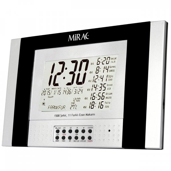 Mirac Automatische Uhr EZAN SAATI 2015 – Islamische Gebetsuhr mit 1500 Azan-Zeiten, Qibla-Richtung & 11 authentischen Azan-Stimmen