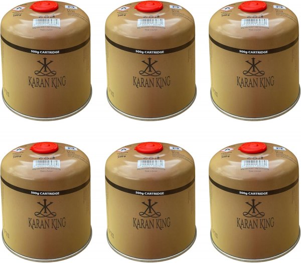 KARAN KING  500g Butan Gaskartuschen – Leckagesicher & Vielseitig für Campingkocher & Outdoor-GeräteKARAN KING 6 x 500g Butan Gaskartuschen – Leckagesicher & Vielseitig für Campingkocher & Outdoor-Geräte | Extra Value Pack